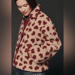 Anthropologie Cream and Red Patterned Puffer Jacket